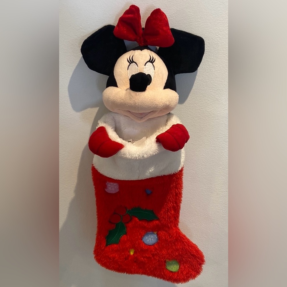 🍭🌟 Disney Minnie Mouse Plush Christmas Stocking 3D Plush Head